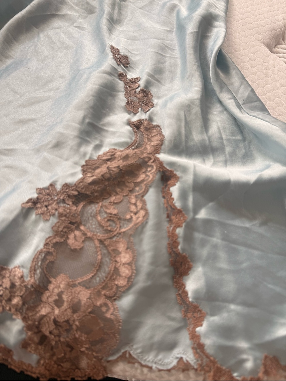 Victoria's Secret Pale Blue Satin Slip with Brown Lace Appliqué #2 - Picture 5 of 8